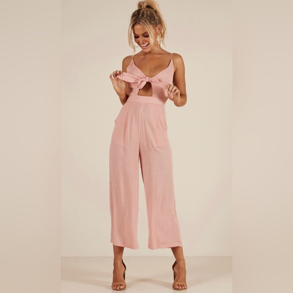 Showpo. Pants - RENEWED JUMPSUIT IN BLUSH LINEN LOOK